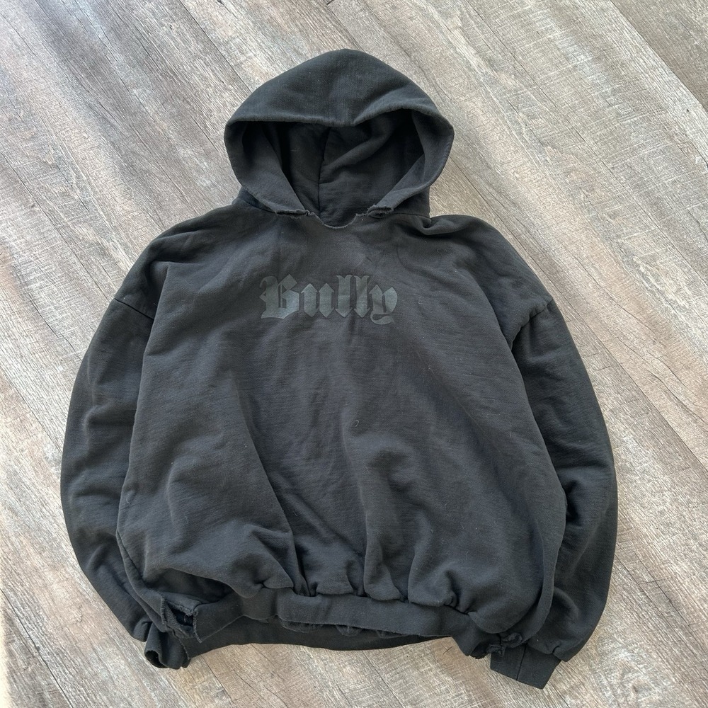 Yeezy Bully Hoodie Kanye West Black on Black Distressed Sweatshirt Size 3